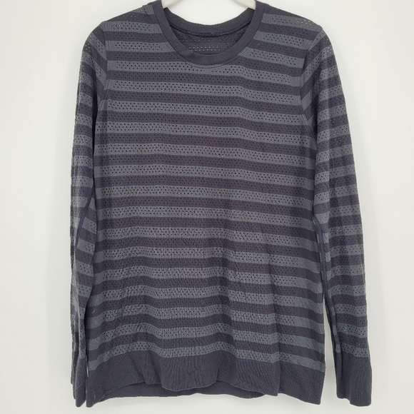 Lululemon stripe grey black breathable long sleeve breezy  top size 6 - Picture 1 of 5